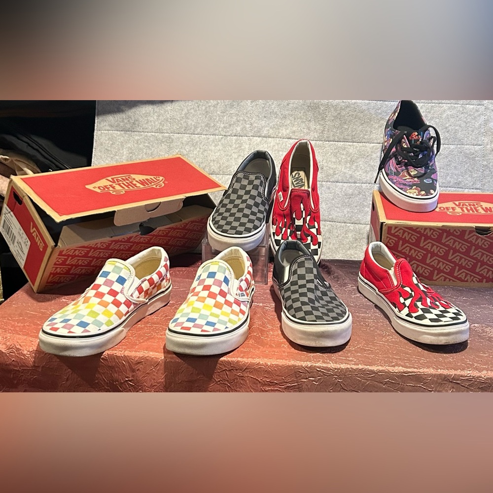 Vans Custom Slip-On Checkerboard Flame Red & Whit… - image 1